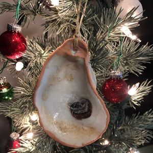 Handmade pink edged, natural oyster shell ornament